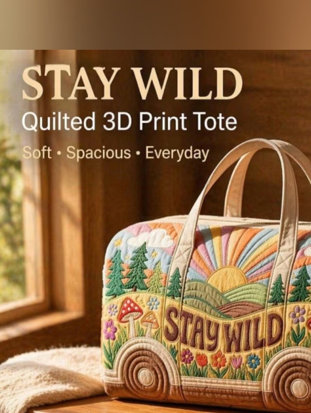 Stay Wild 3D Quilted Multicolor Tote Bag
